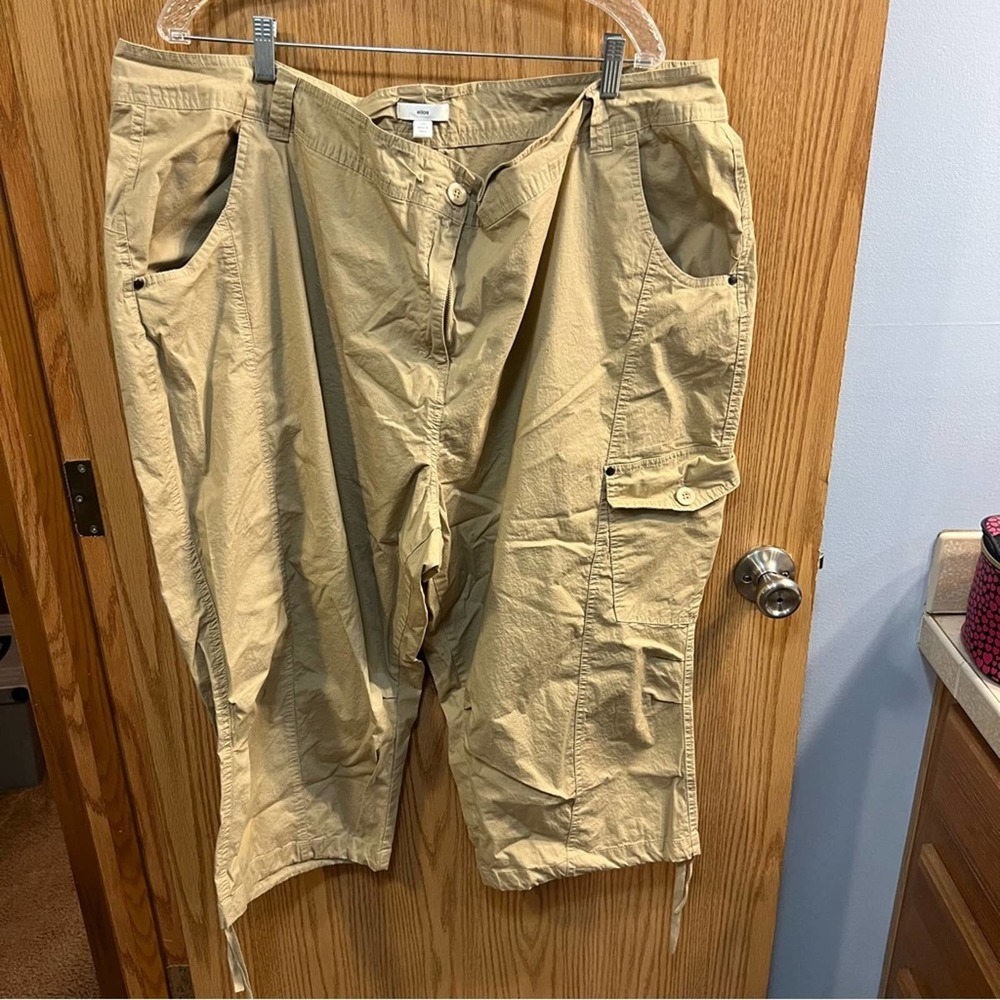Ellos Stretch Cargo Capris Pants Khaki Plus Size 30 W